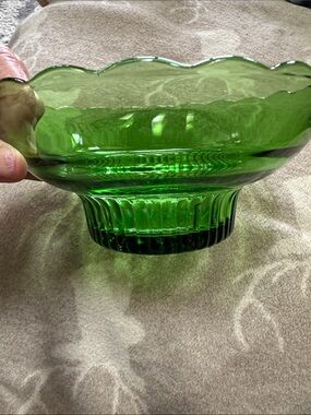 Vintage MCM E.O. Brody Co. Green Glass Bowl - Embossed Cleveland USA